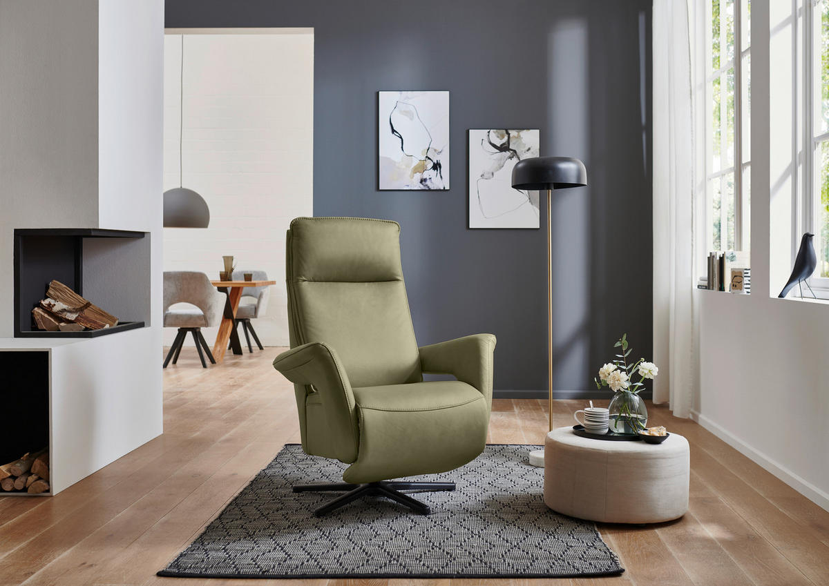 RELAXSESSEL in Leder Grün  - Schwarz/Grün, Design, Leder/Metall (83/112/87-174cm) - Valdera