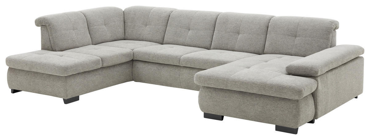 WOHNLANDSCHAFT inkl.Funktionen in Webstoff Alufarben  - Schwarz/Alufarben, Design, Textil/Metall (210/337/174cm) - Beldomo Style
