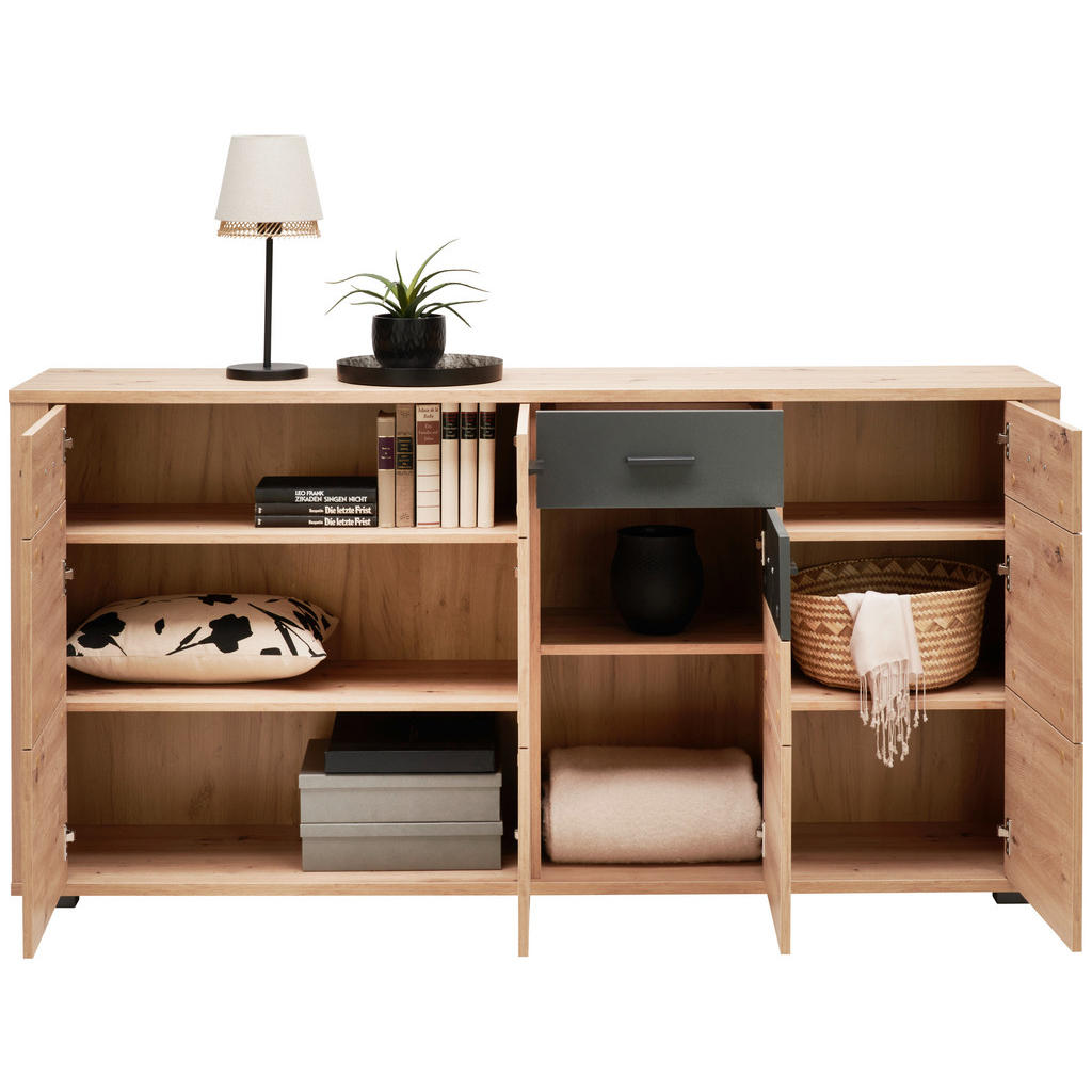 Thumbnail - Xora Sideboard, Eiche Artisan, Anthrazit, Kunststoff, 5 Fächer, 1 Schubladen, 178.6x88.7x38 cm, Typenauswahl, Beimöbel e...