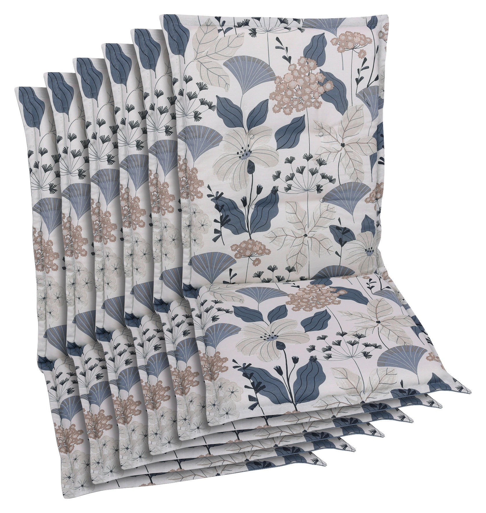 SESSELAUFLAGENSET in Beige, Blau Floral  - Blau/Beige, Design, Textil (50/6/108cm)