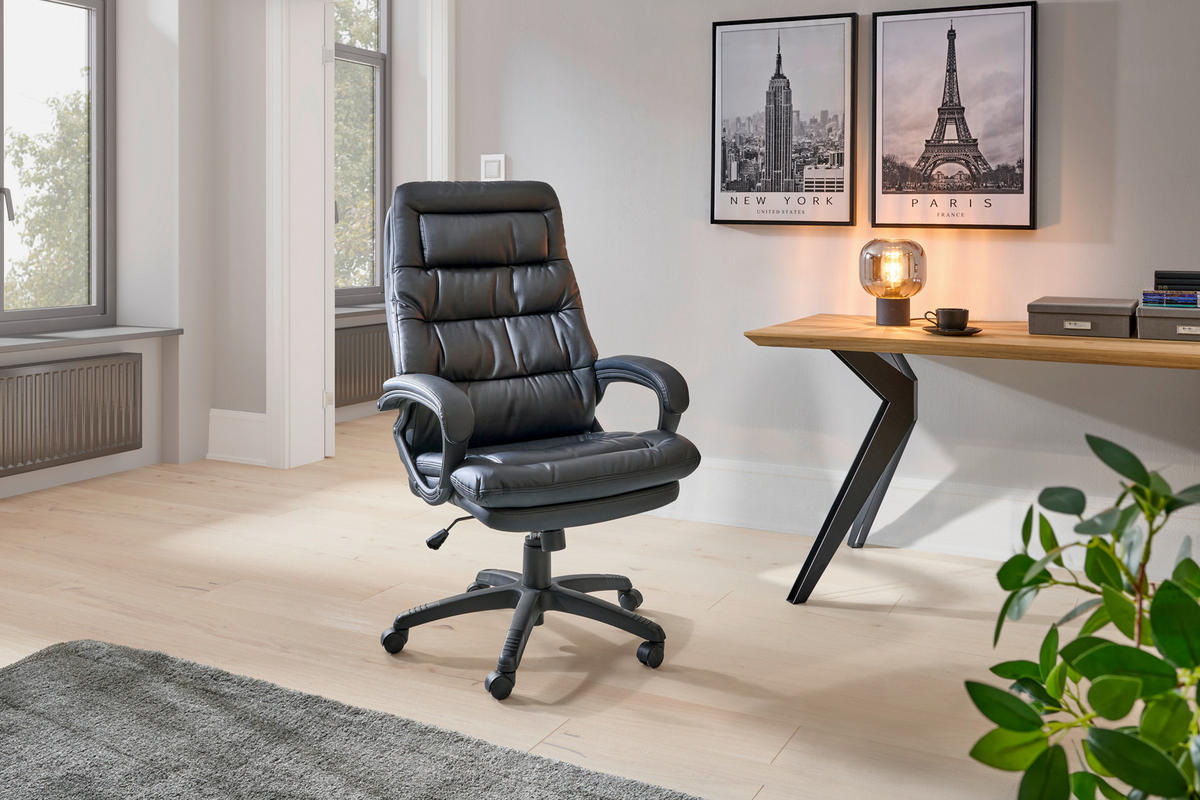 CHEFSESSEL  in Lederlook Schwarz  - Schwarz, MODERN, Kunststoff/Textil (67/113-122.5/78cm) - Livetastic