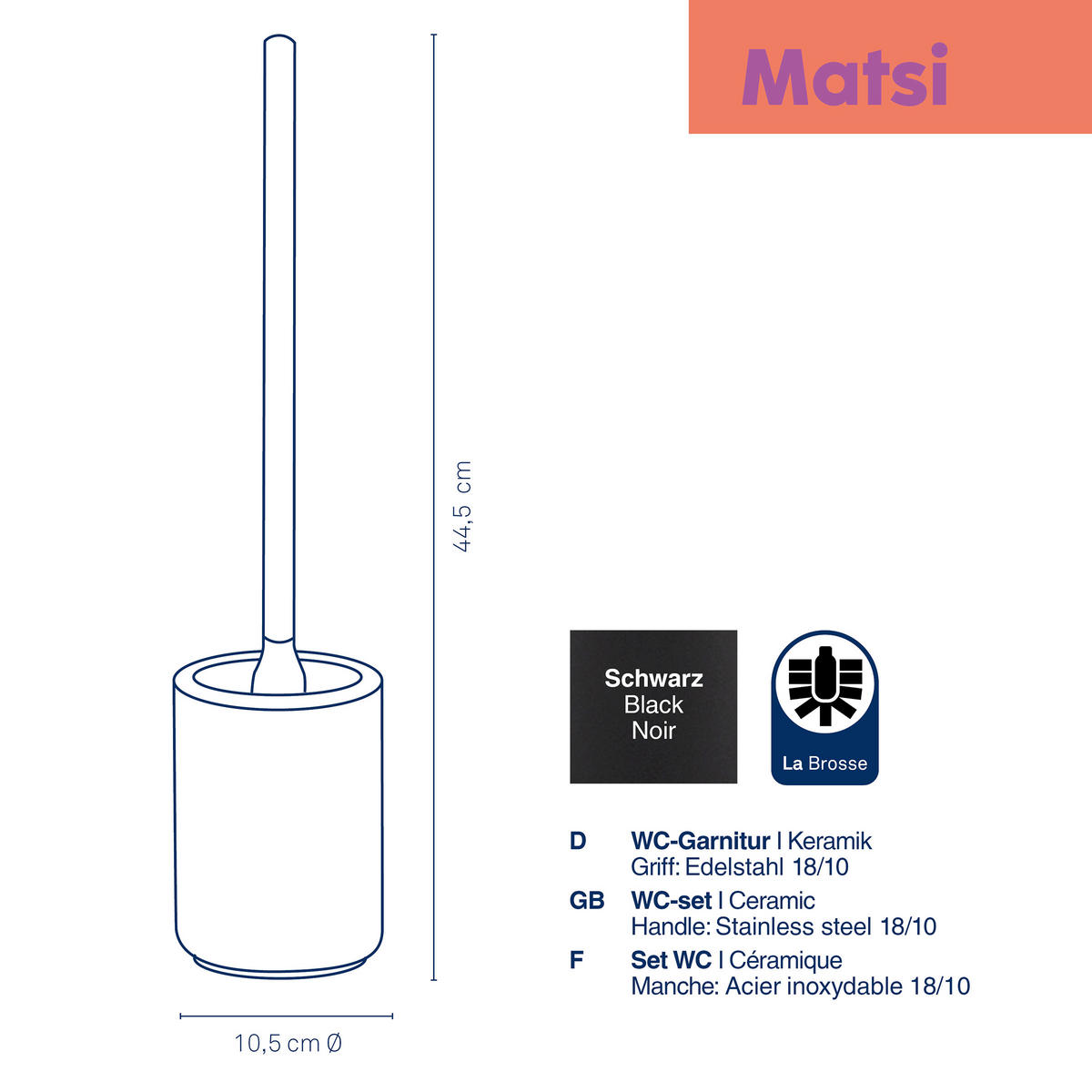 WC-BÜRSTENGARNITUR in Kunststoff    - Schwarz, Basics, Keramik/Kunststoff (10,5/44,5cm) - Kela