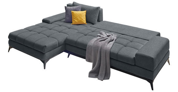 ECKSOFA in Webstoff Blau, Grau  - Blau/Schwarz, Design, Textil/Metall (212/315cm) - Carryhome