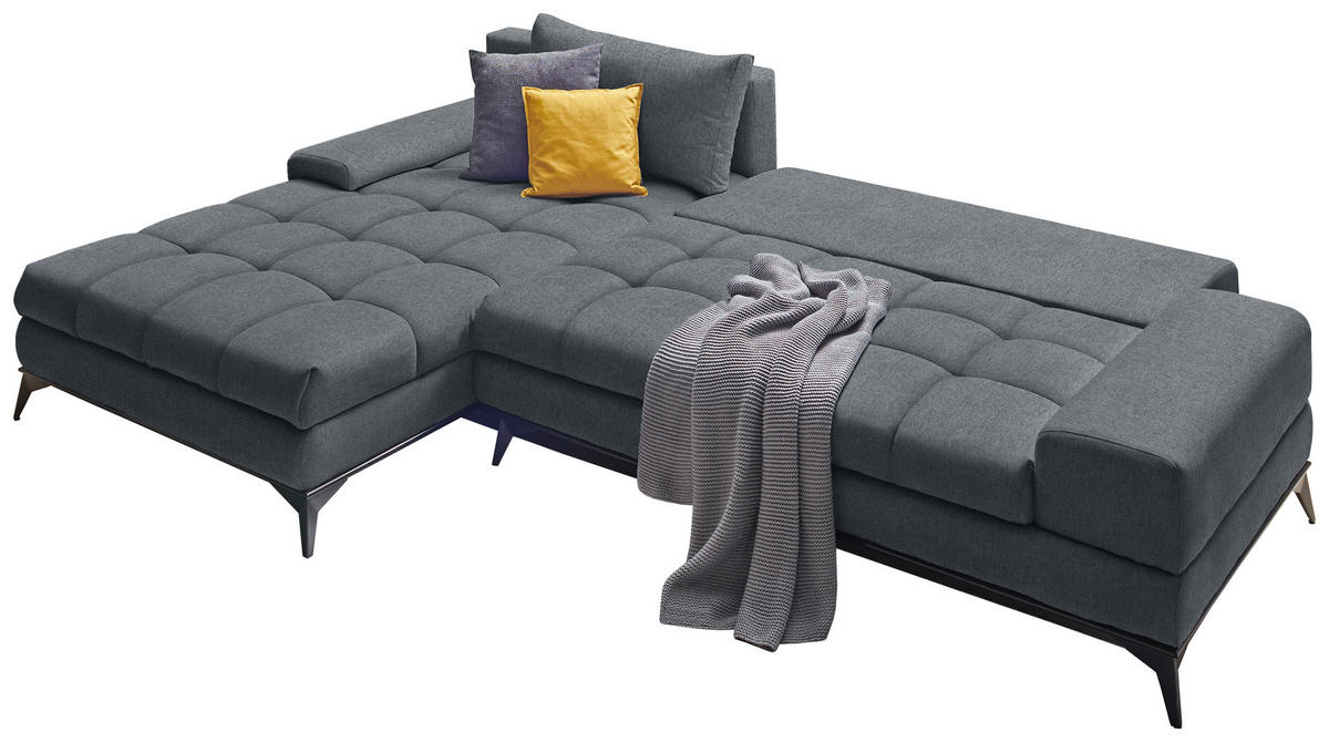 ECKSOFA in Webstoff Blaugrau  - Blaugrau/Schwarz, Design, Textil/Metall (212/315cm) - Carryhome