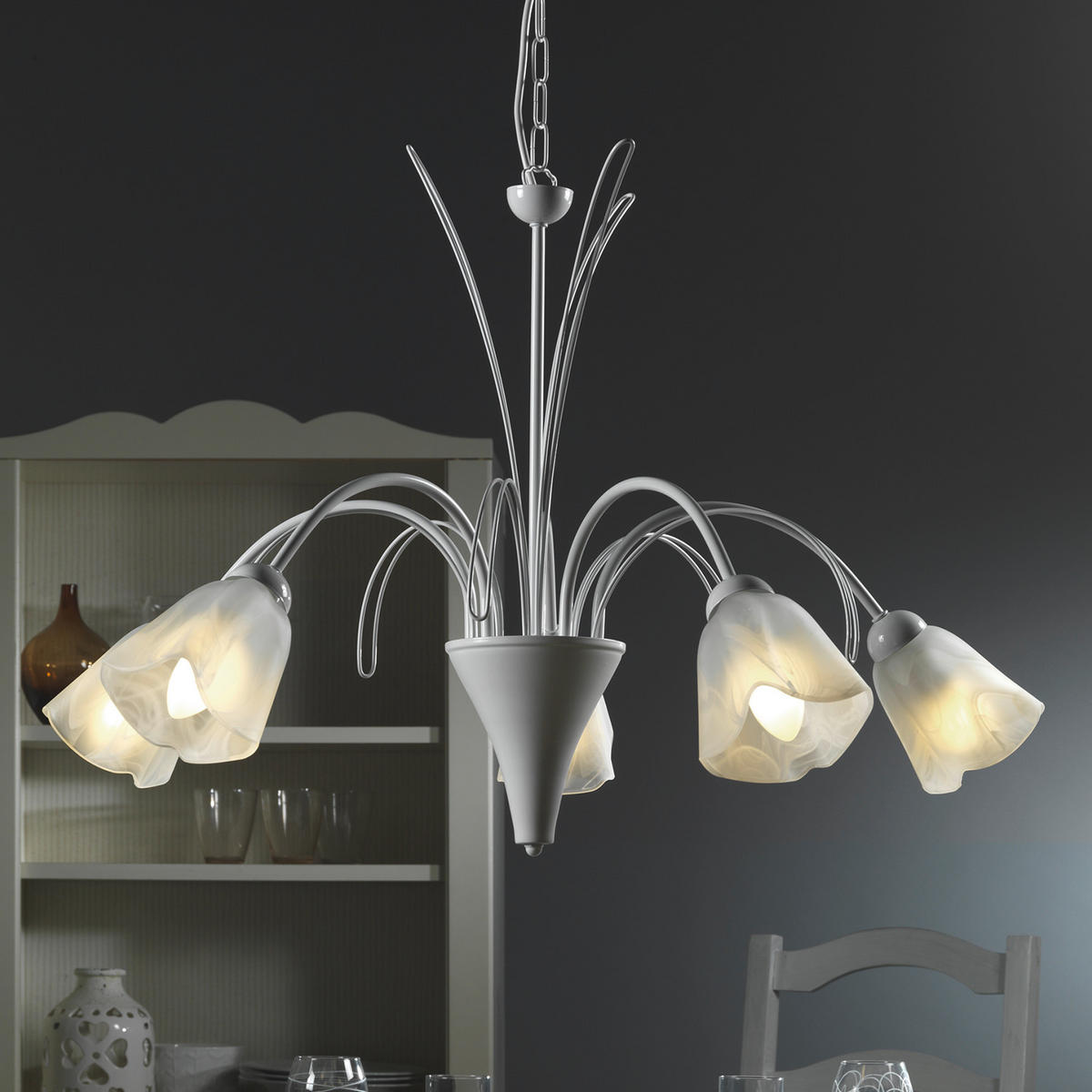 KRONLEUCHTER 70/100 cm   - Weiß, KONVENTIONELL, Glas/Metall (70/100cm)