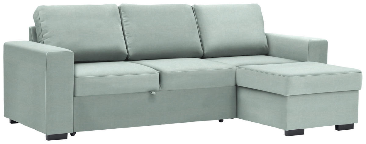 ECKSOFA  in Velours Mintgrün  244/157 cm  - Schwarz/Mintgrün, Design, Kunststoff/Textil (244/157cm) - Carryhome