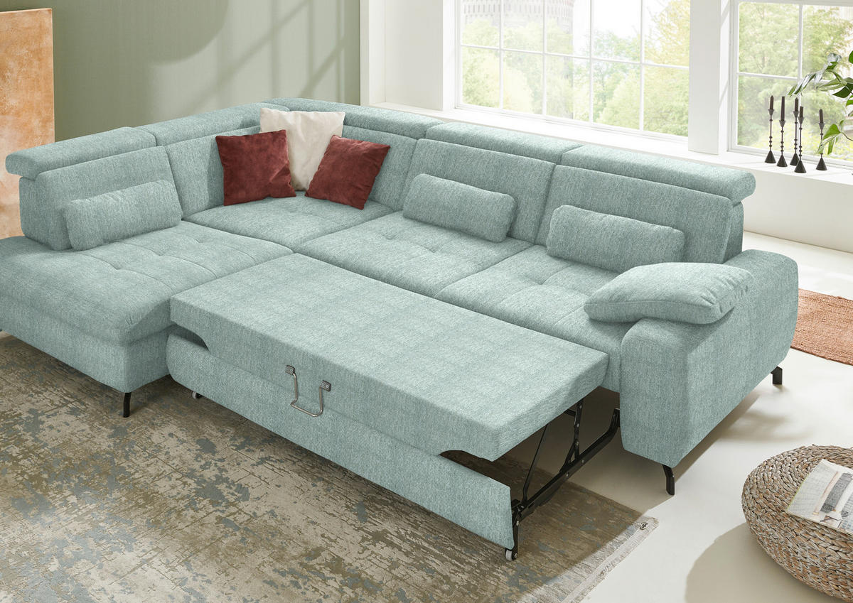 ECKSOFA in Chenille Mintgrün  - Schwarz/Mintgrün, Design, Textil/Metall (220/310cm) - Beldomo Style
