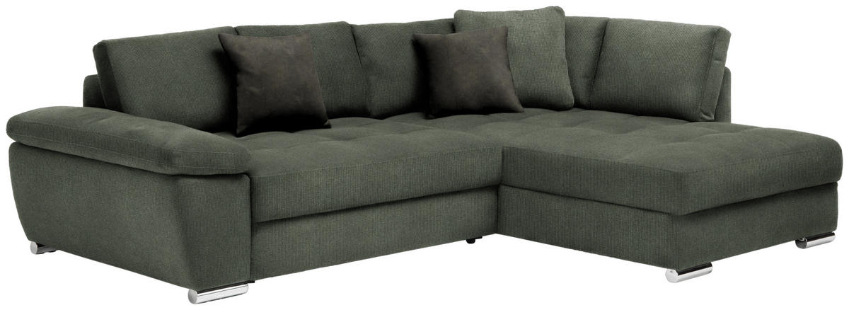 ECKSOFA in Webstoff Dunkelgrün  276/212 cm  - Chromfarben/Dunkelgrün, Design, Kunststoff/Textil (276/212cm) - Carryhome