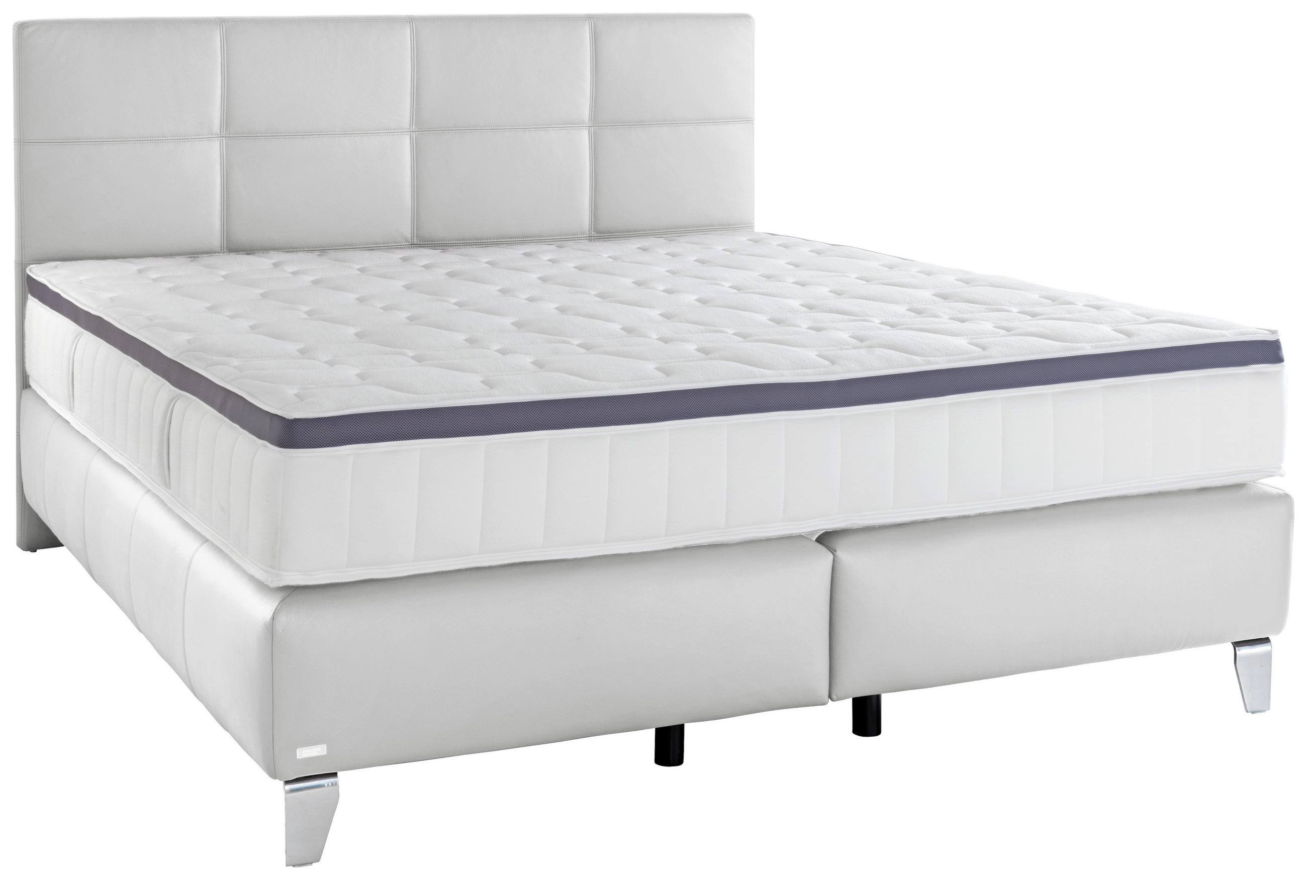 BOXSPRINGBETT 180/200 cm  in Weiß  - Chromfarben/Weiß, KONVENTIONELL, Leder/Textil (180/200cm) - Novel