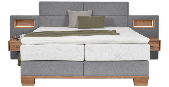 BOXSPRINGBETT 160/200 cm in Eichefarben, Hellgrau - Eichefarben/Hellgrau, Natur, Holz/Textil (160/200cm) - Valnatura