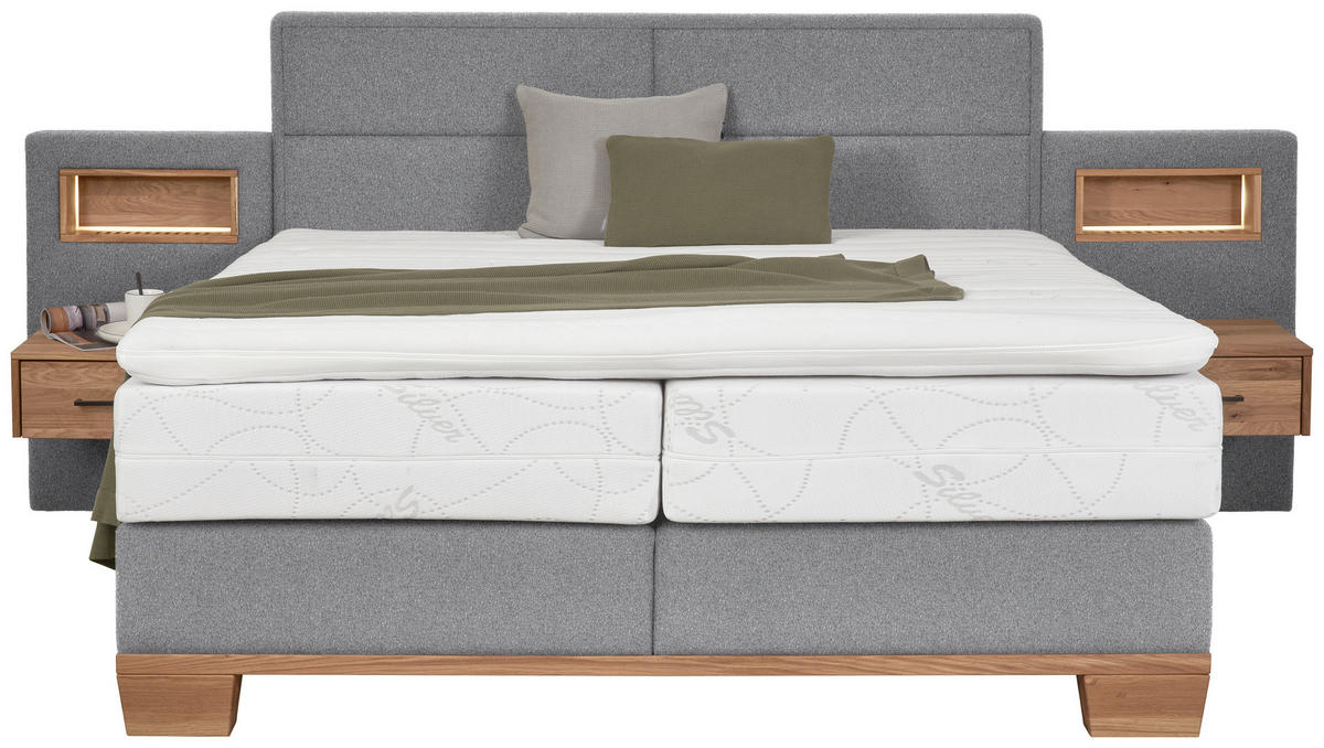 BOXSPRINGBETT 200/200 cm  in Eichefarben, Hellgrau  - Eichefarben/Hellgrau, Natur, Holz/Textil (200/200cm) - Valnatura