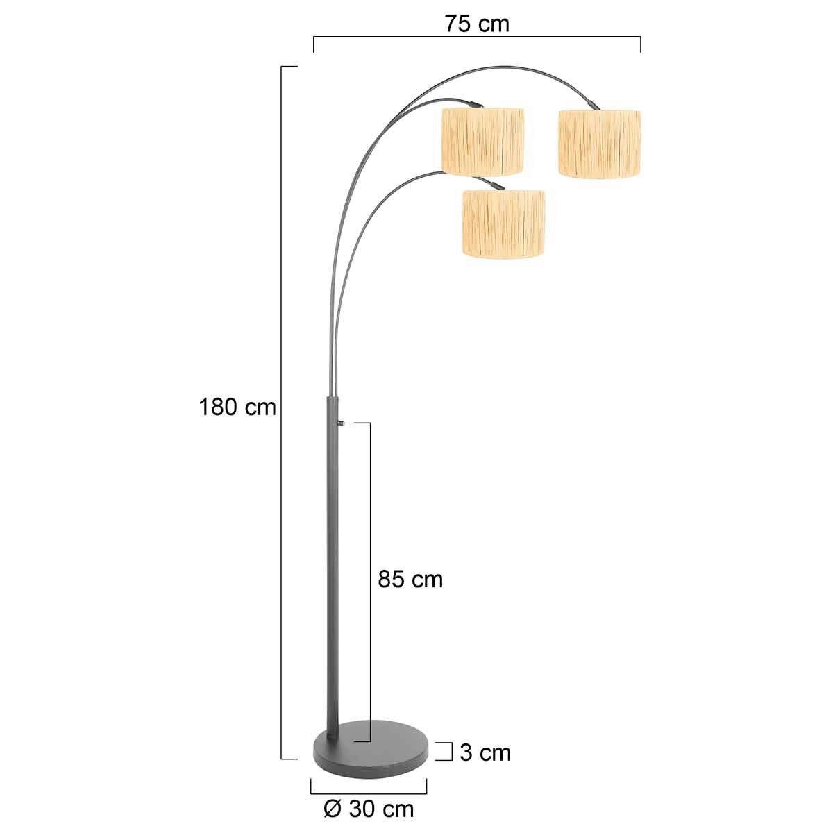 STEHLEUCHTE SPARKLED LIGHT 30/180/75 cm  - Schwarz/Naturfarben, Trend, Naturmaterialien/Metall (30/180/75cm)