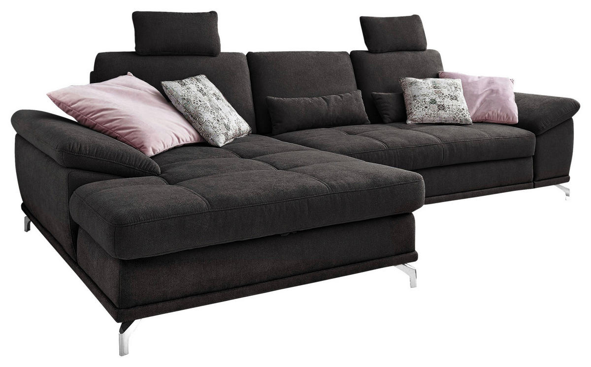 ECKSOFA  in Flachgewebe Schwarz  - Silberfarben/Schwarz, KONVENTIONELL, Textil/Metall (176/301cm) - Sit & More
