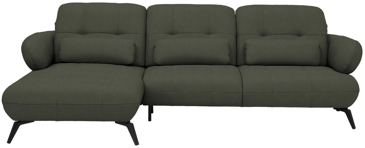 ECKSOFA Flachgewebe Grün  - Schwarz/Grün, Modern, Textil/Metall (180/282cm) - Novel