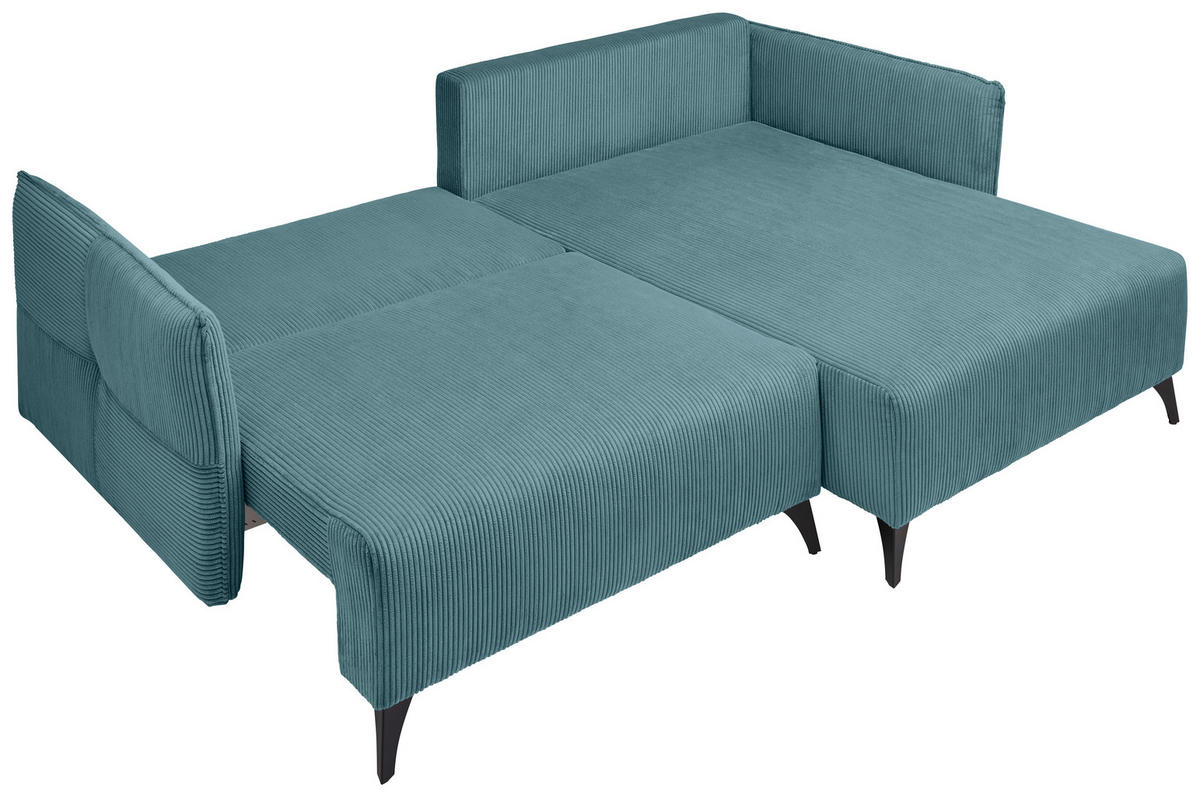 ECKSOFA Türkis Cord  - Türkis/Schwarz, Design, Textil/Metall (254/175cm) - Stylife