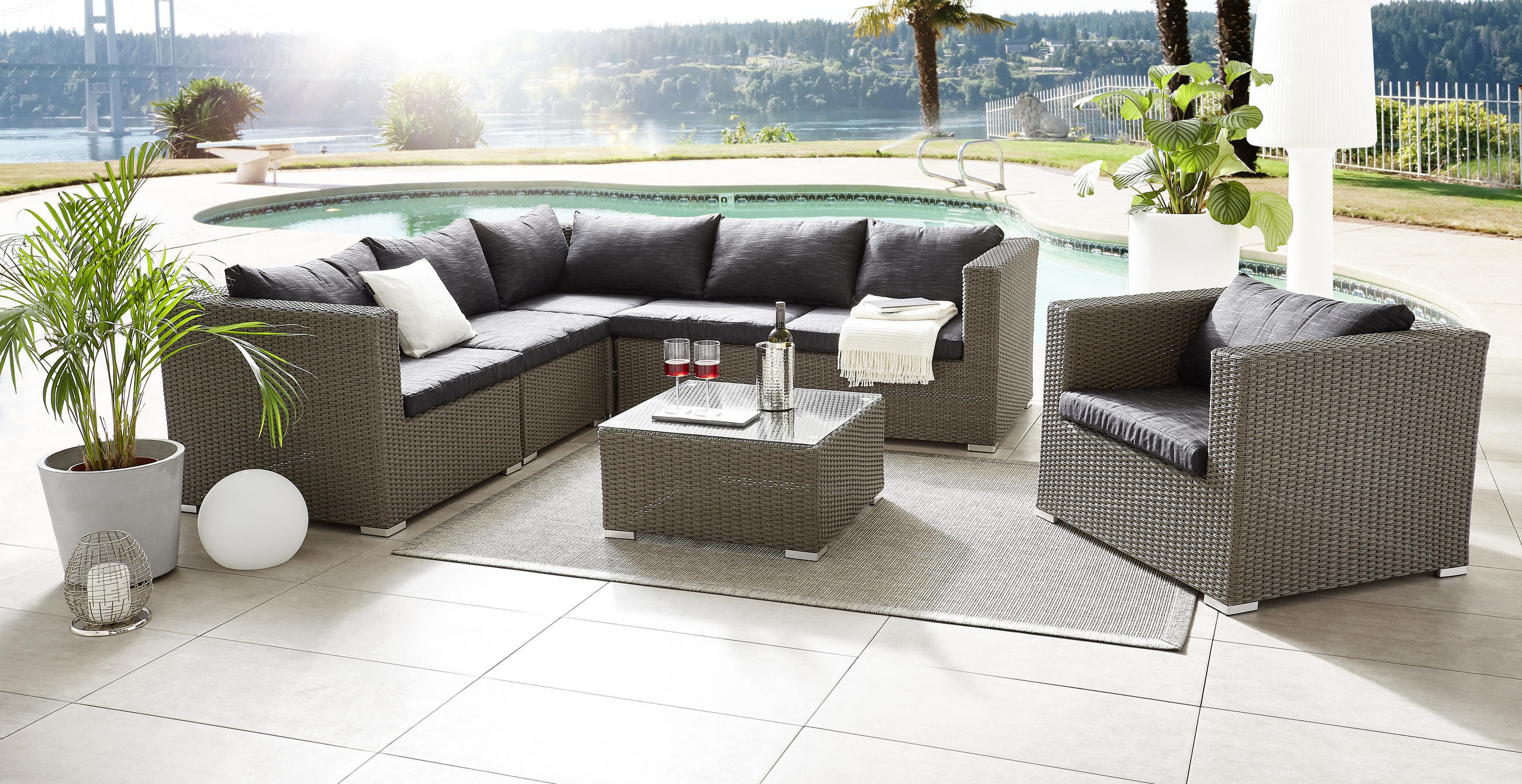 LOUNGESESSEL Grau, Schwarz - Schwarz/Grau, Design, Kunststoff/Textil (94/70/84cm) - Ambia Garden