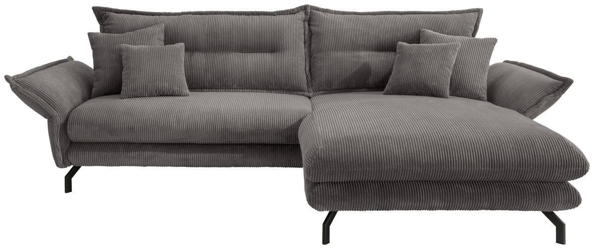 ECKSOFA Grau Cord  - Schwarz/Grau, MODERN, Textil/Metall (255/180cm) - Livetastic