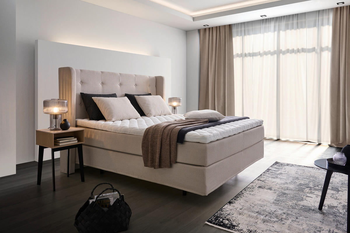 BOXSPRINGBETT 180/200 cm  in Beige  - Beige/Schwarz, KONVENTIONELL, Holz/Textil (180/200cm) - Jensen