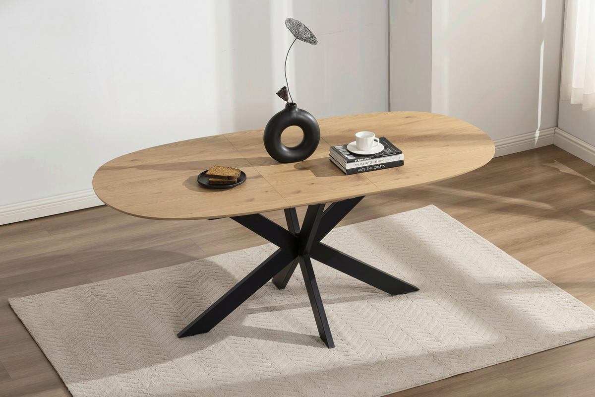 ESSTISCH 140/90/75 cm Nachbildung  Metall, Holzwerkstoff ausziehbar oval Eichefarben  - Eichefarben, MODERN, Holzwerkstoff/Metall (140/90/75cm) - MID.YOU
