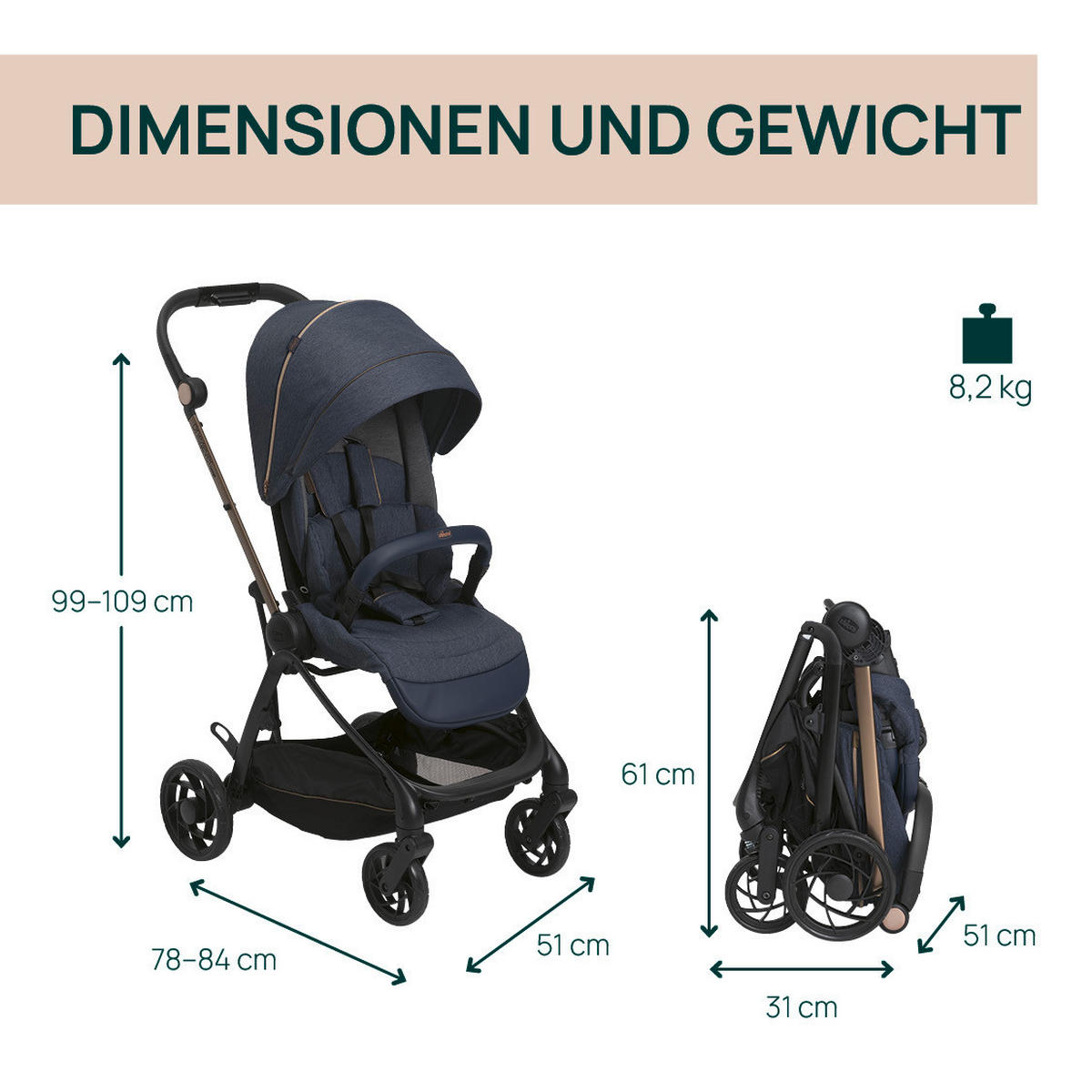 BUGGY One4ever Lounge  - Blau, Basics, Textil/Metall (51/99-109/78cm) - Chicco