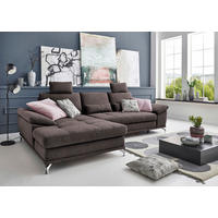 ECKSOFA Dunkelbraun Flachgewebe Bettkasten, Schlaffunktion, Sitztiefenverstellung, Kopfstütze, Liegefläche im Originalstoff  - Dunkelbraun/Silberfarben, KONVENTIONELL, Textil/Metall (176/301cm) - Sit & More