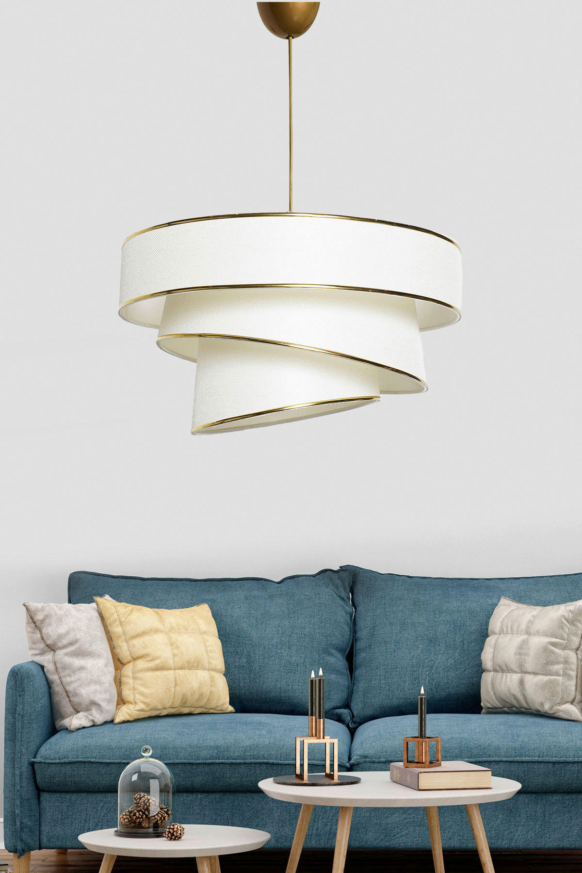 HÄNGELEUCHTE 40/72 cm   - Goldfarben/Weiß, KONVENTIONELL, Kunststoff/Textil (40/72cm) - P & B
