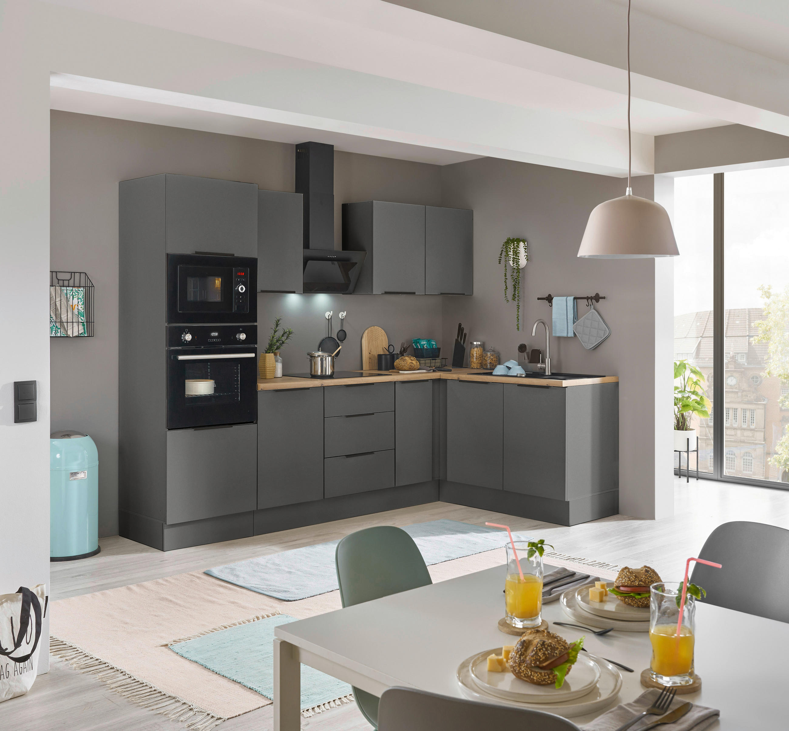 ECKKÜCHE 270/165 cm  in Graphitfarben  - Schwarz/Graphitfarben, Basics, Holzwerkstoff/Metall (270/165cm) - Carryhome