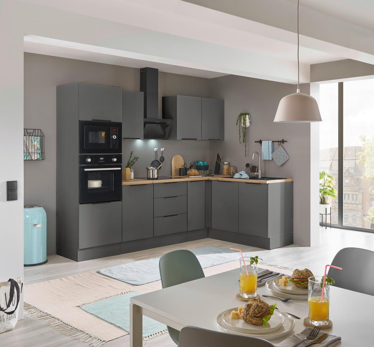 ECKKÜCHE 270/165 cm  in Graphitfarben  - Schwarz/Graphitfarben, Basics, Holzwerkstoff/Metall (270/165cm) - Carryhome