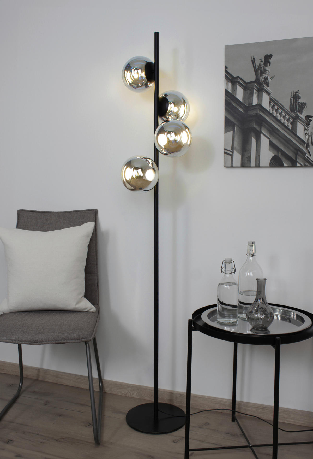 LED-STEHLEUCHTE 80/8/150 cm    - Silberfarben/Schwarz, Basics, Glas/Metall (80/8/150cm)