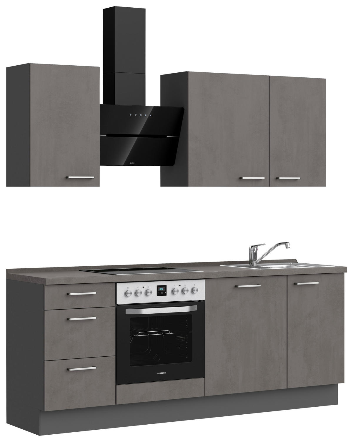 KÜCHENBLOCK Riva 210 cm  in Schieferfarben  - Schieferfarben/Edelstahlfarben, MODERN, Holzwerkstoff/Metall (210cm) - Nobilia