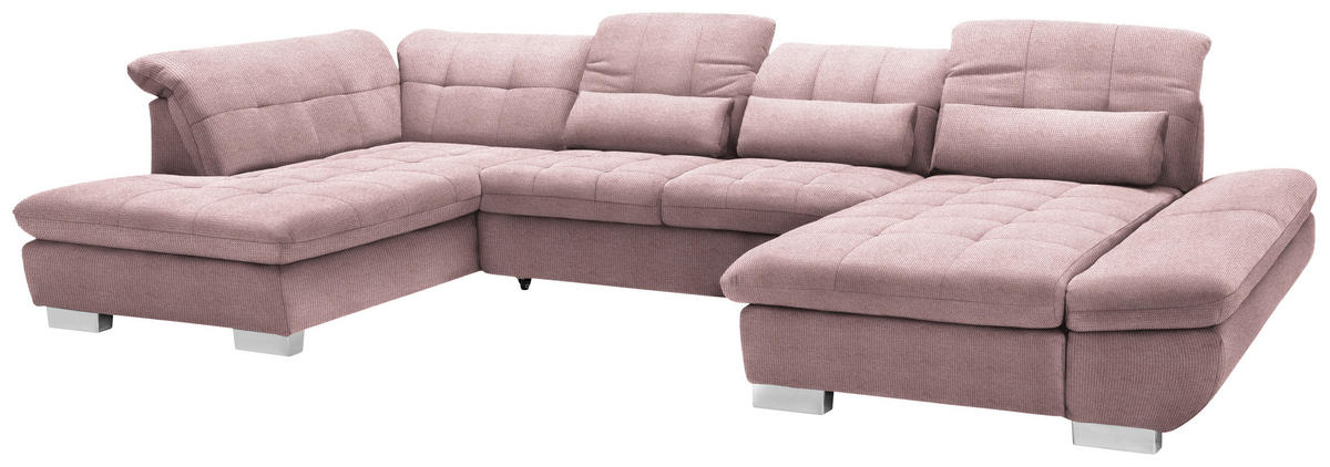 WOHNLANDSCHAFT in Mikrofaser Rosa  - Chromfarben/Rosa, Design, Kunststoff/Textil (211/350/204cm) - Xora
