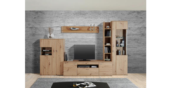 WOHNWAND in Eichefarben - Eichefarben/Silberfarben, KONVENTIONELL, Glas/Holzwerkstoff (330/205/51cm) - Cantus
