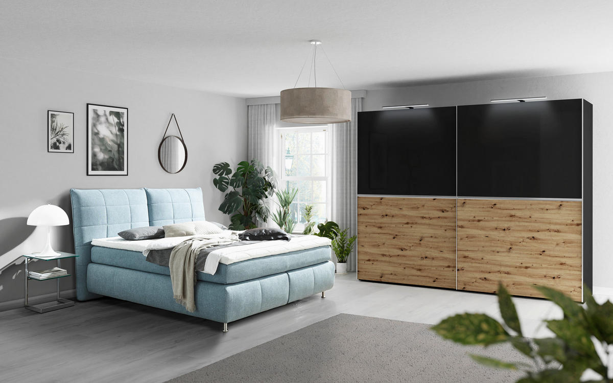 BOXSPRING KREVET 180/200 cm     crna  - crna/boje aluminija, Design, tekstil/metal (180/200cm) - Dieter Knoll