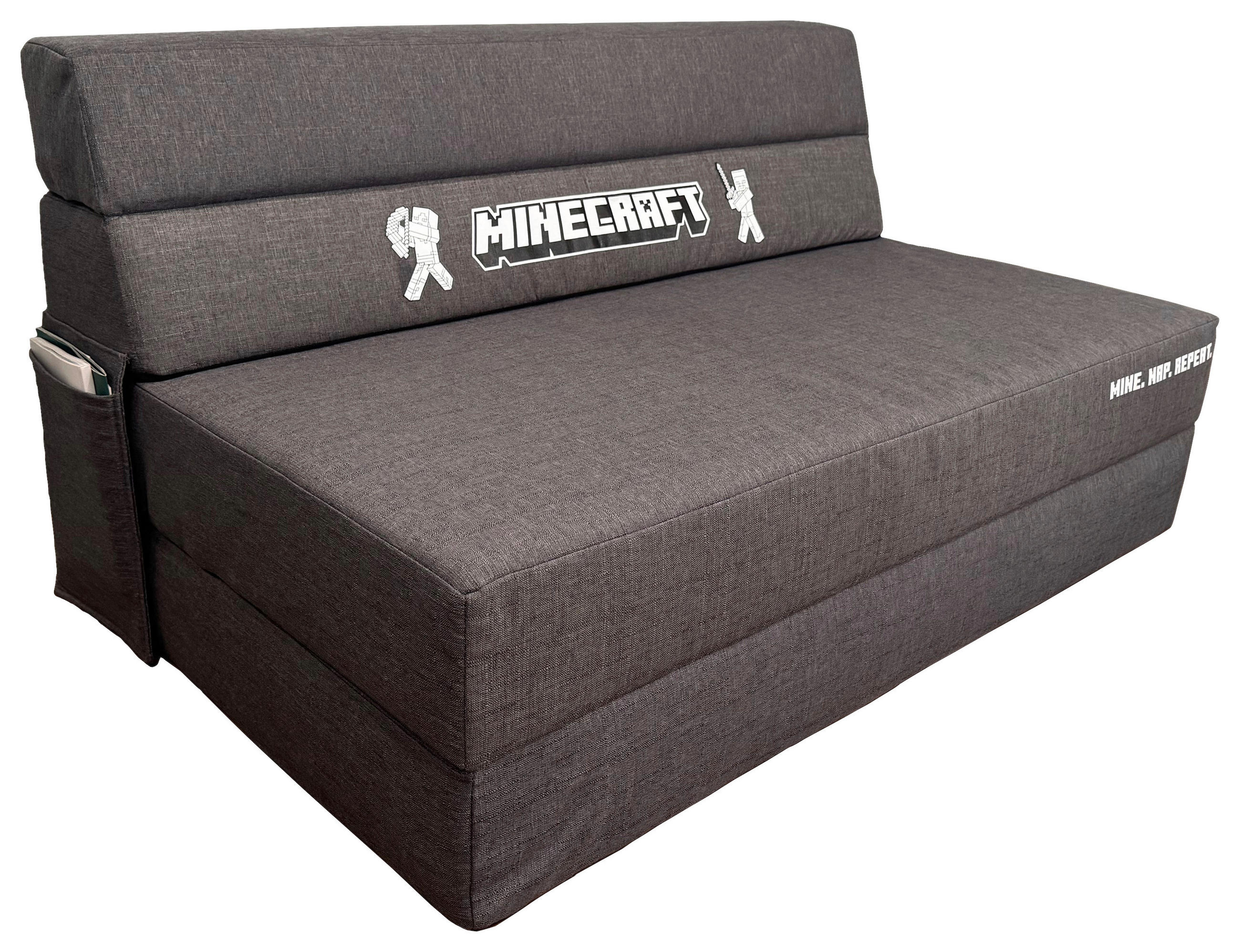 ZOFA S POSTELJNO FUNKCIJO,  siva tekstil  - siva, Moderno, tekstil (119/80/80-200cm) - Minecraft