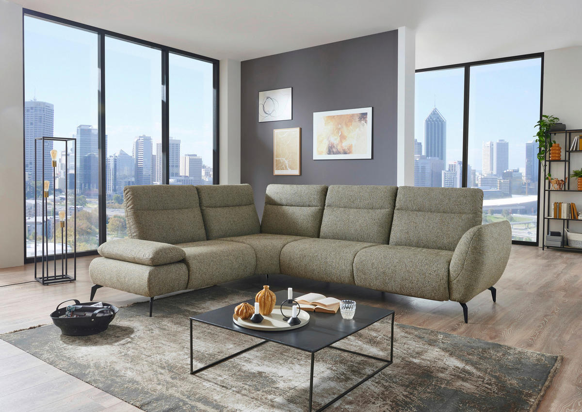 ECKSOFA in Webstoff Creme, Graubraun  - Graubraun/Creme, Design, Textil/Metall (223/290cm) - Moderano
