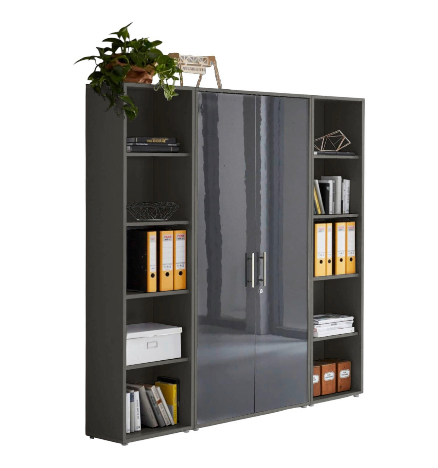 AKTENSCHRANK 172,6/185,6/33 cm  - Anthrazit/Anthrazit Hochglanz, MODERN, Holzwerkstoff (172,6/185,6/33cm) - MID.YOU