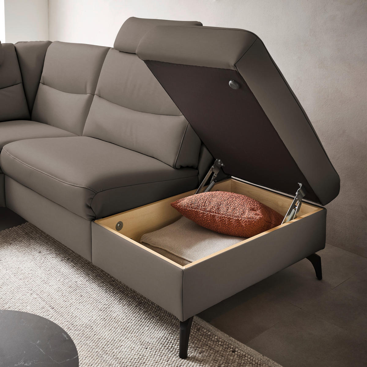 ECKSOFA  in Echtleder Graubraun  280/249 cm  - Anthrazit/Graubraun, Design, Leder/Metall (280/249cm) - Himolla Komfortklass