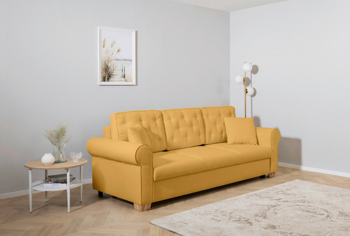 SCHLAFSOFA in Chenille Gelb  - Gelb/Buchefarben, Design, Holz/Textil (240/94/98cm) - MID.YOU