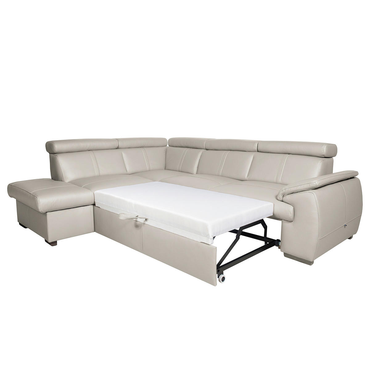 ECKSOFA  in Echtleder Platinfarben  - Platinfarben/Wengefarben, Design, Leder/Holz (211/265cm) - Livetastic
