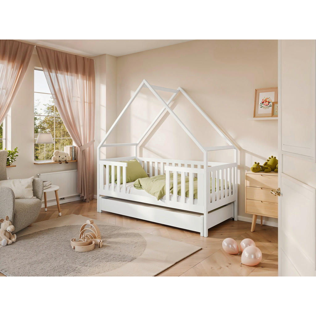 Thumbnail - Boxxx Hausbett, Weiß, Textil, Kiefer, Sperrholz,massiv, H2, 1,1-Zonen, Höhe ca. 11 cm, 90x200 cm, Fsc, nicht verstellbar...