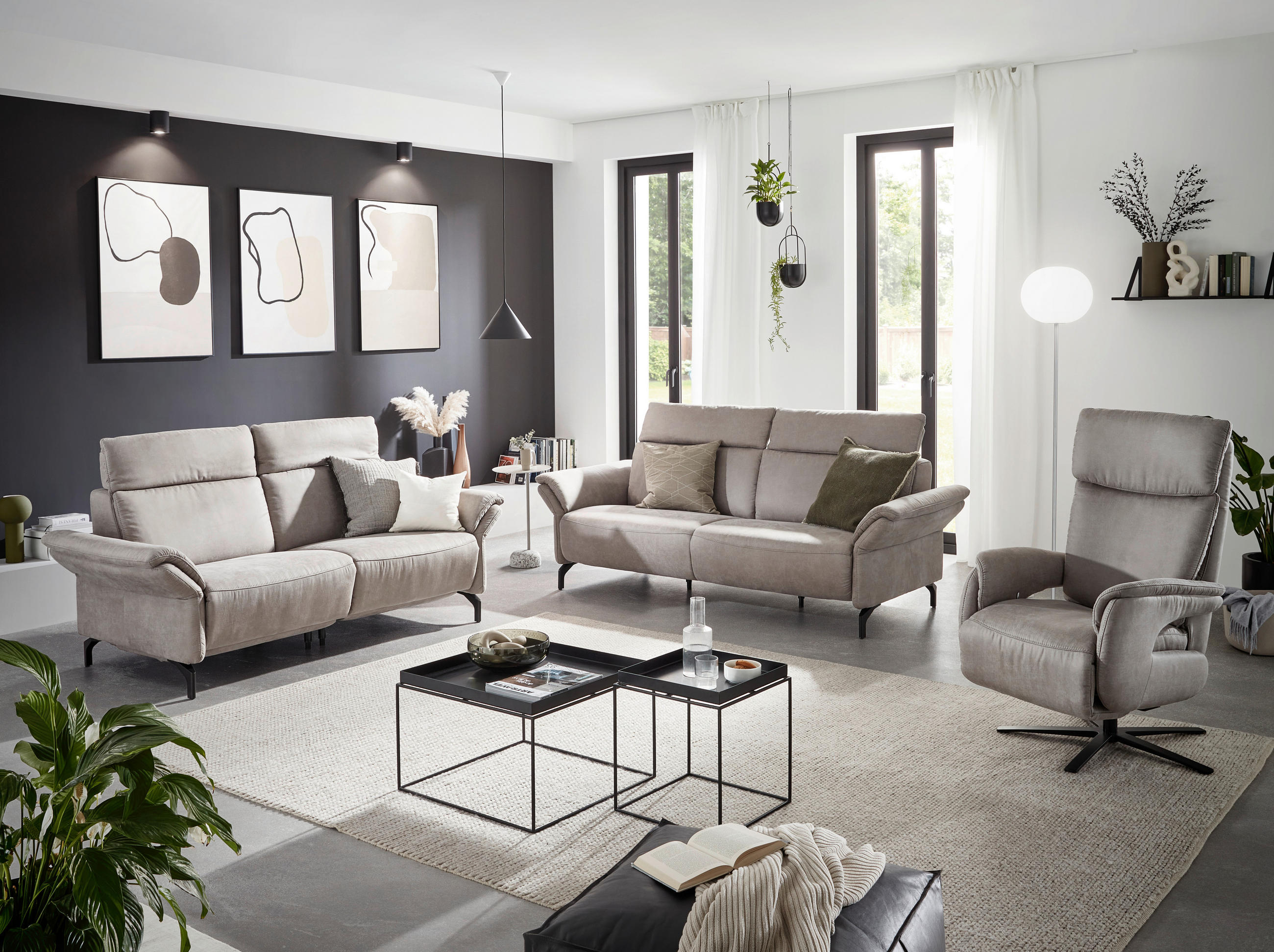 2-SITZER-SOFA in Lederlook Hellgrau  - Hellgrau/Schwarz, KONVENTIONELL, Textil/Metall (216/103/92cm) - Dieter Knoll