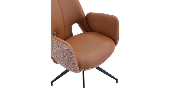 ARMLEHNSTUHL  Sitzfläche 360° drehbar, automatische Rückholfunktion Leinenoptik Echtleder  - Cognac/Schwarz, Design, Leder/Textil (60/85/62cm) - Dieter Knoll