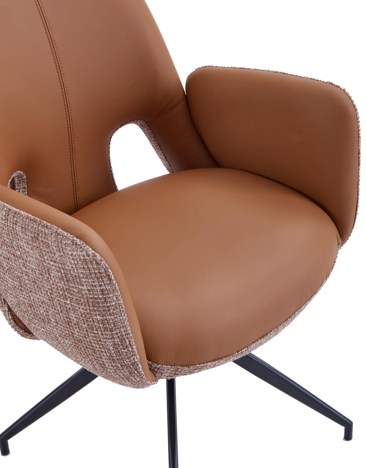 ARMLEHNSTUHL  Sitzfläche 360° drehbar, automatische Rückholfunktion Leinenoptik Echtleder  - Cognac/Schwarz, Design, Leder/Textil (60/85/62cm) - Dieter Knoll