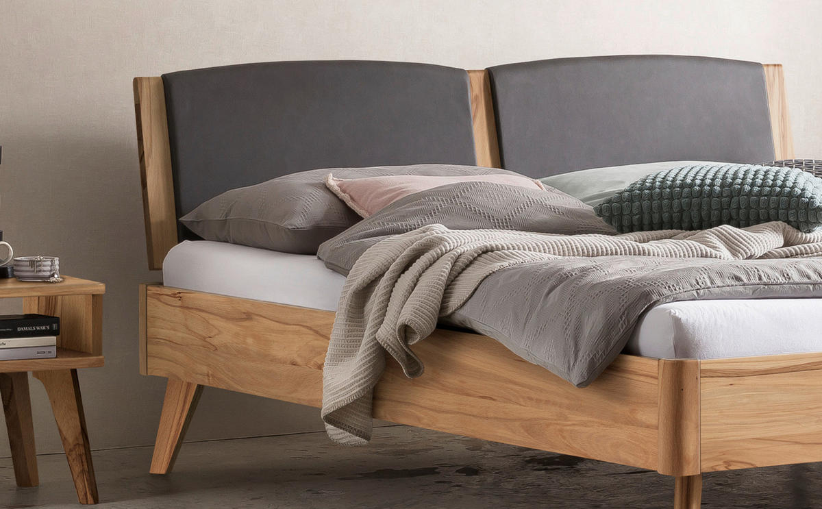 BETT 140/200 cm  in Buchefarben, Dunkelgrau   - Dunkelgrau/Buchefarben, Konventionell, Holz/Textil (140/200cm) - Hasena
