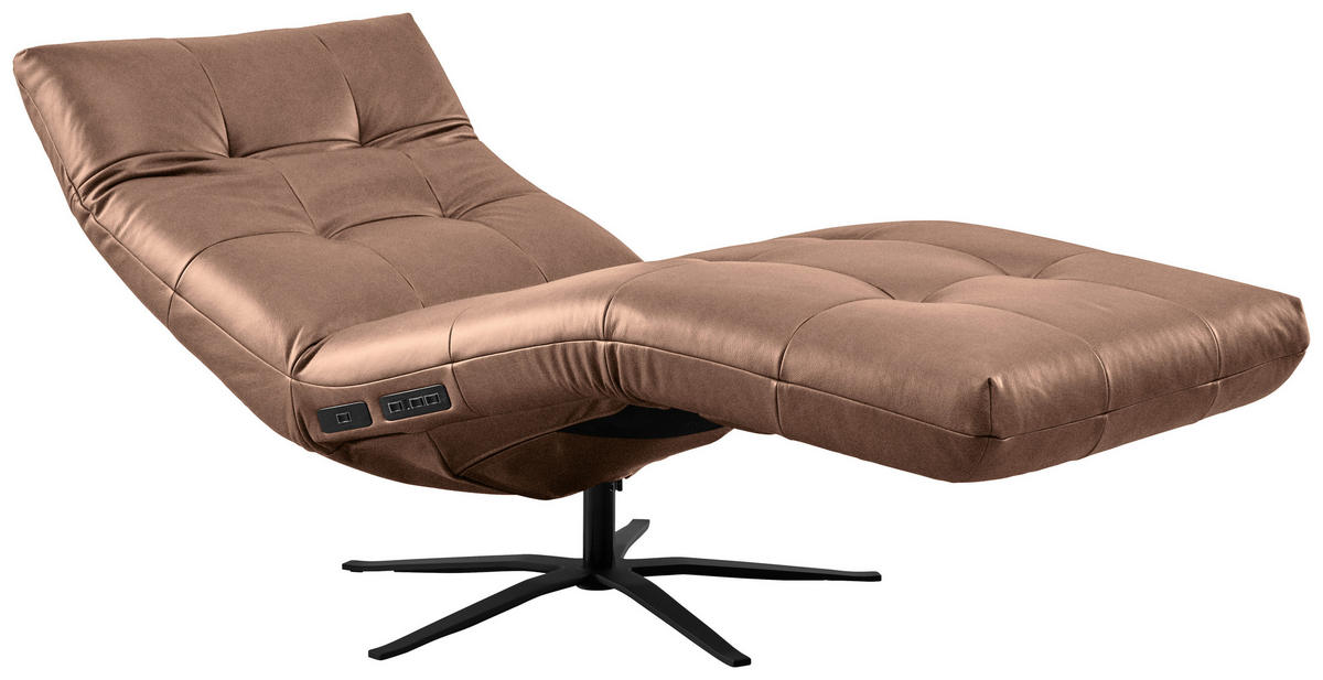 RELAXLIEGE in Echtleder Braun  - Schwarz/Braun, MODERN, Leder/Metall (82/53-115/156-206cm) - Pure Home Comfort