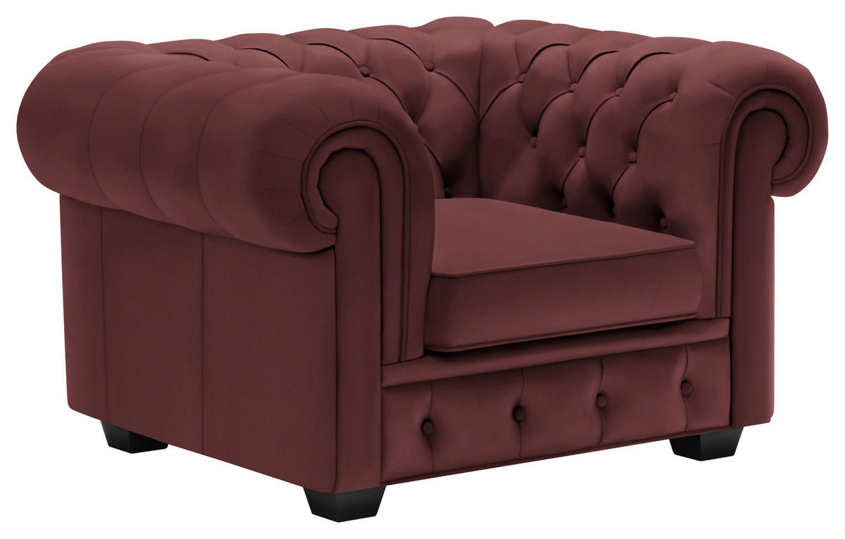 CHESTERFIELD-SESSEL in Lederlook Bordeaux  - Wengefarben/Bordeaux, Lifestyle, Holz/Textil (115/76,5/96cm) - Landscape