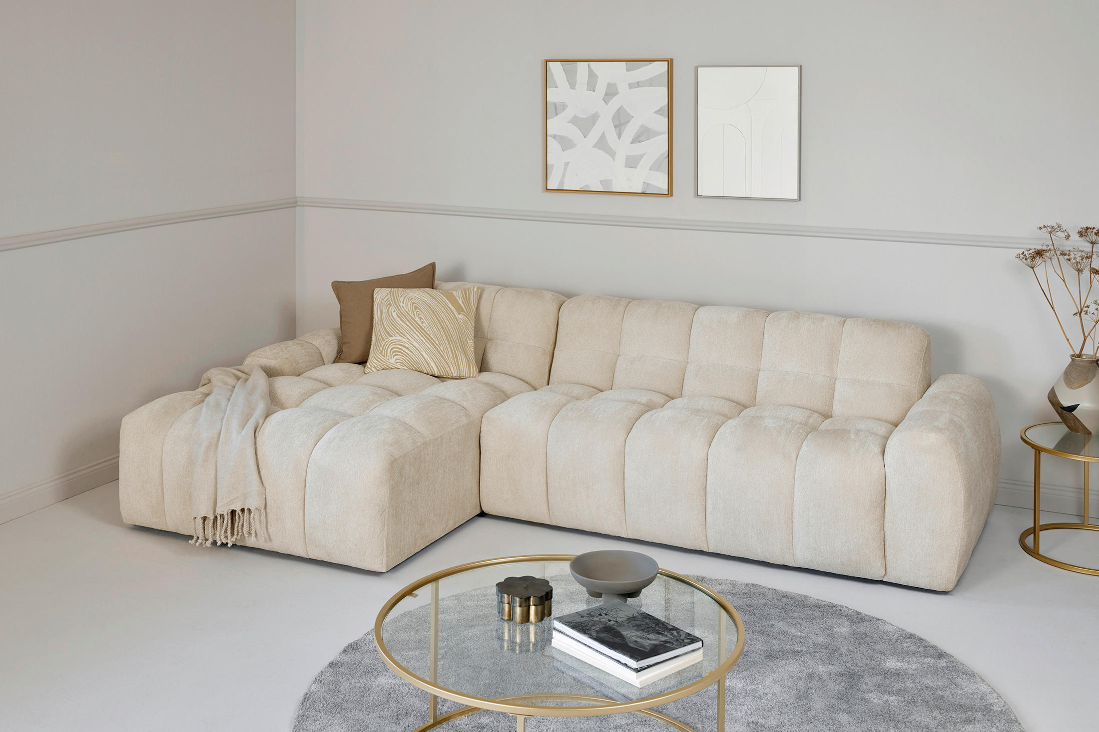 ECKSOFA RELAX BUBBLE CORNER L-L EU Beige Bouclé  - Beige/Schwarz, MODERN, Holz/Kunststoff (305/159cm) - Livetastic