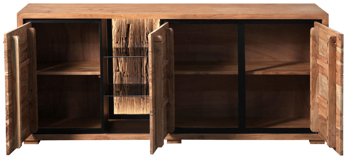 SIDEBOARD  in 175/78/40 cm  - Schwarz/Akaziefarben, LIFESTYLE, Glas/Holz (175/78/40cm) - Landscape