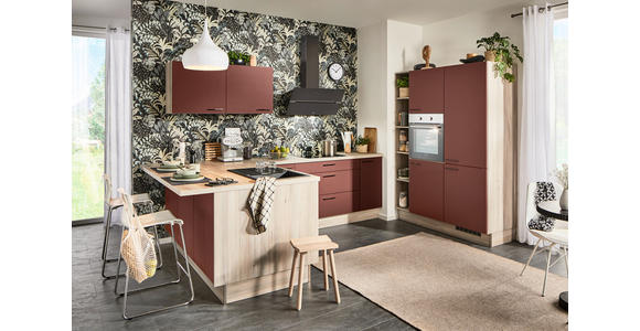 ECKKÜCHE in Rot, Tannenholzfarben - Rot/Tannenholzfarben, Design, Holzwerkstoff/Metall (121,6/280/150cm) - Xora