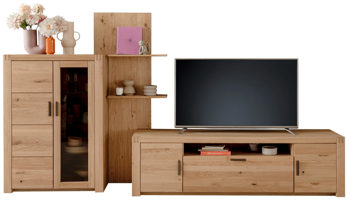 WOHNWAND 3-teilig  in Eichefarben 332/184/50 cm  - Eichefarben/Anthrazit, Design, Glas/Holz (332/184/50cm) - Livetastic